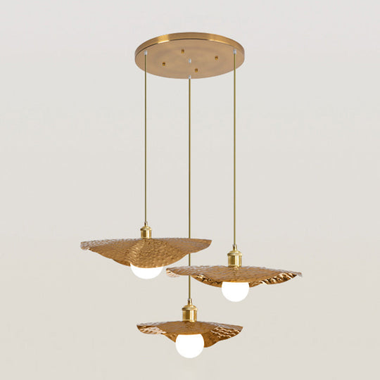 Lotus Leaf Pendant Lamp - Postmodern Hammered Metal 1-Light Brown / 30