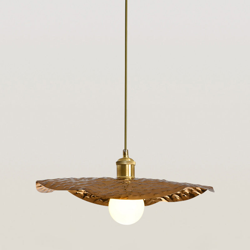 Lotus Leaf Pendant Lamp - Postmodern Hammered Metal 1-Light Brown / 15.5
