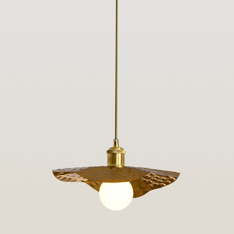 Postmodern 1-Light Brown Hammered Metal Lotus Leaf Pendant Ceiling Lamp