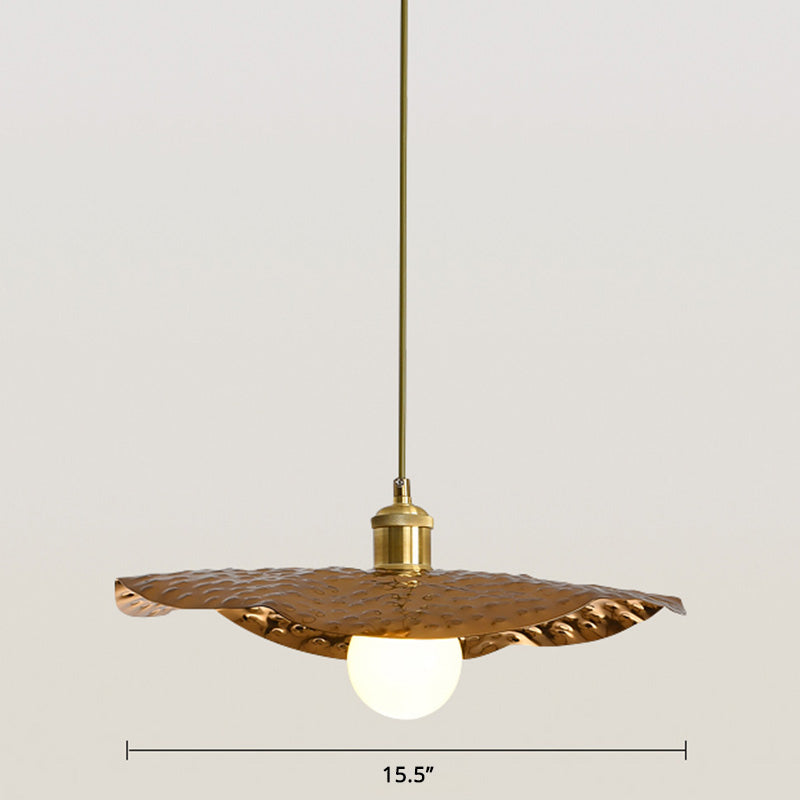 Lotus Leaf Pendant Lamp - Postmodern Hammered Metal 1-Light Brown