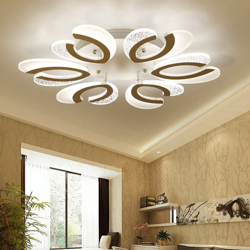 Minimalistic White Floral Led Acrylic Flush Mount Light For Living Room Ceiling