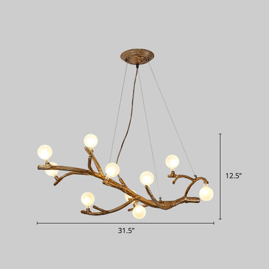 Modern Metal Tree Branch Island Lighting Fixture With Art Deco Wood Suspension And Acrylic Ball