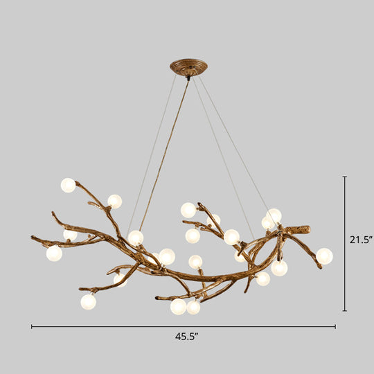 Modern Metal Tree Branch Island Lighting Fixture With Art Deco Wood Suspension And Acrylic Ball