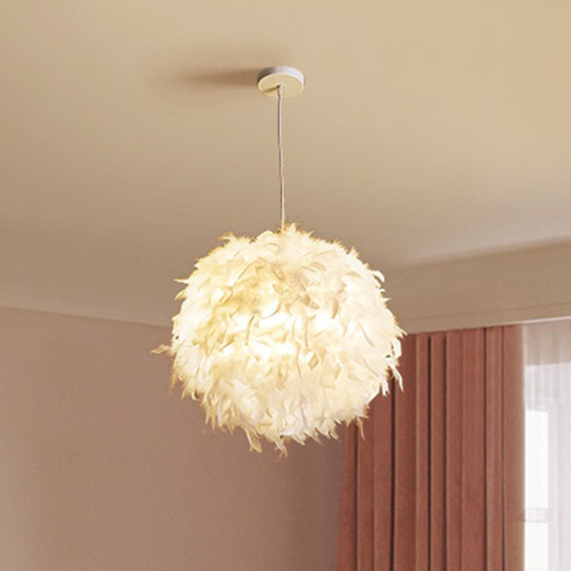 Minimalistic White Feather Pendant Light For Bedroom Suspension - 1 Head / 16