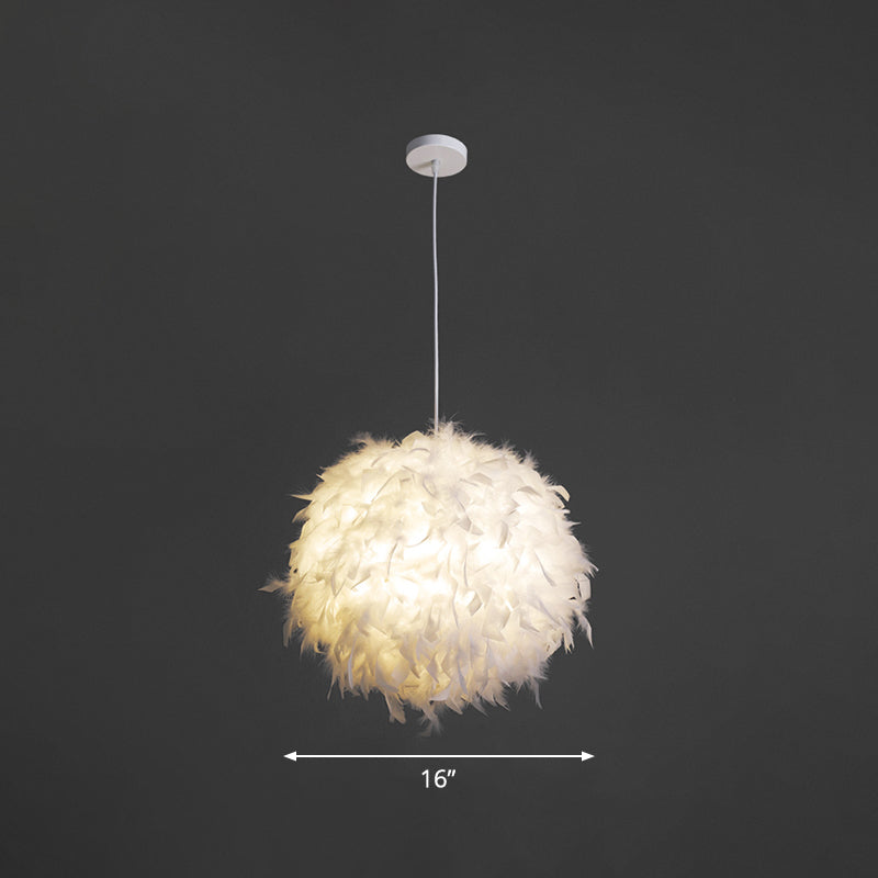 White Minimalistic Bedroom Pendant Light with Feather Detail