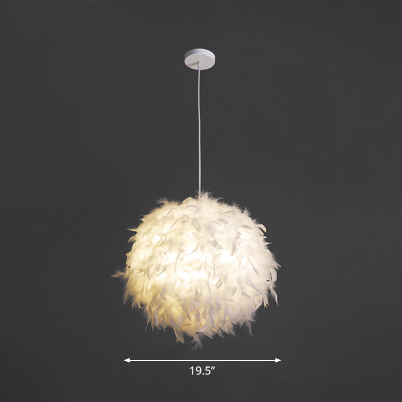 White Minimalistic Bedroom Pendant Light with Feather Detail