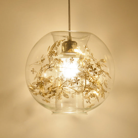 Minimalist Glass Suspension Light with Scattered Flower Deco - Global Ceiling Pendant