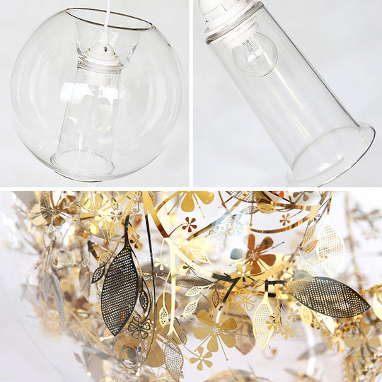 Minimalist Glass Pendant Light With Scattered Flower Deco - Global Design 1 Bulb Ceiling Suspension