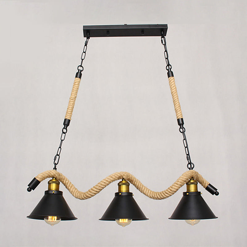 Sleek Black Spiral Rope Pendant Light Fixture With Loft Style Bar Island Lamp And Cone Shade 3 /