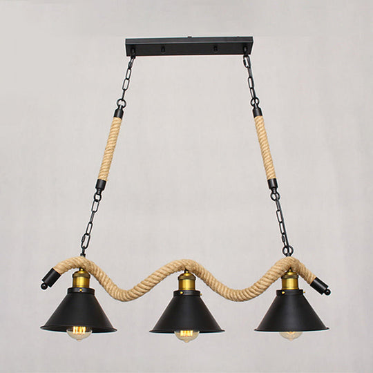 Sleek Black Spiral Rope Pendant Light Fixture With Loft Style Bar Island Lamp And Cone Shade 3 /