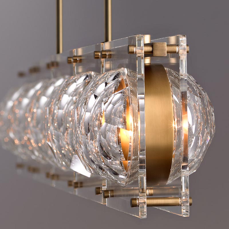 Hexagon Glass Ball Pendant Lamp - 5-Head Island Light Fixture With Brass Finish