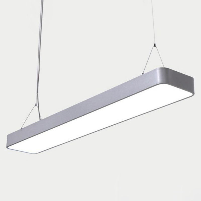 Rectangle Metal Led Pendant Light With Acrylic Diffuser For Office Silver / 23.5