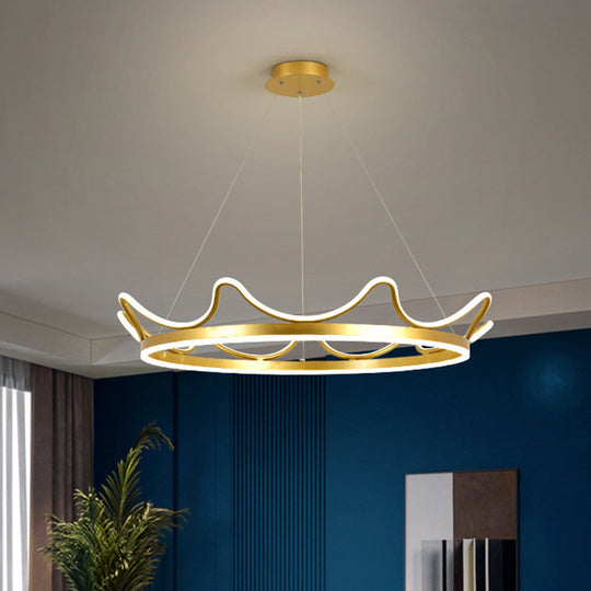 Minimalistic Gold Crown Led Chandelier Pendant For Living Room
