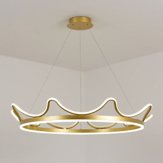 LED Gold Crown Chandelier: Minimalistic Acrylic Pendant Light for Living Room