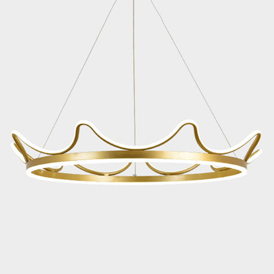 Minimalistic Gold Crown Led Chandelier Pendant For Living Room / 20.5(53Cm) White