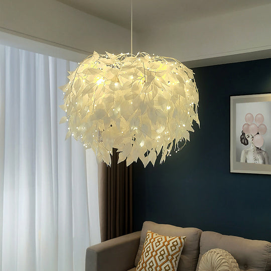 Sleek Nordic Fabric Pendant Light: White Domed Suspension For Living Room / 19.5 Gypsophila