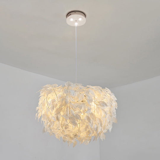Sleek Nordic Fabric Pendant Light: White Domed Suspension For Living Room / 19.5 With Spot Light