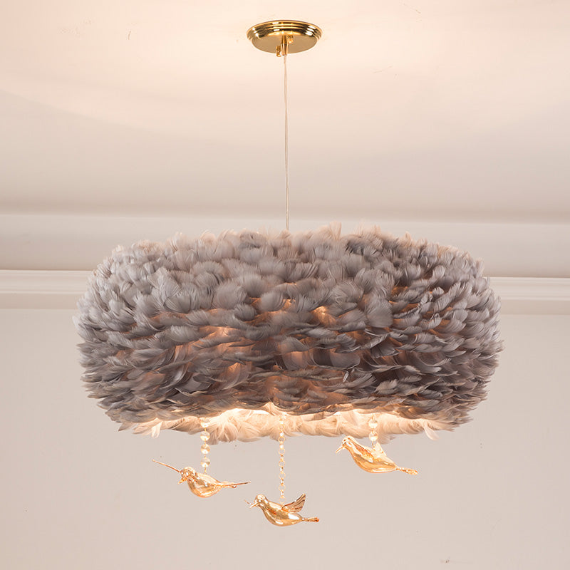 Minimalist Crystal Bird Chandelier Pendant Light Fixture With Feather Nest Design