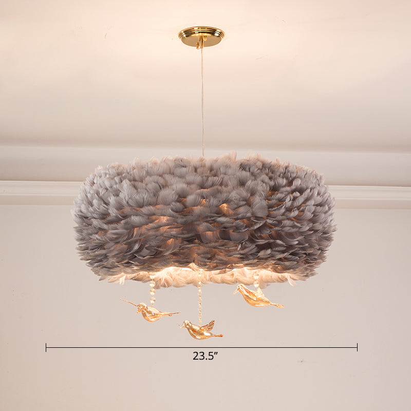 Minimalist Crystal Bird Chandelier Pendant Light Fixture With Feather Nest Design