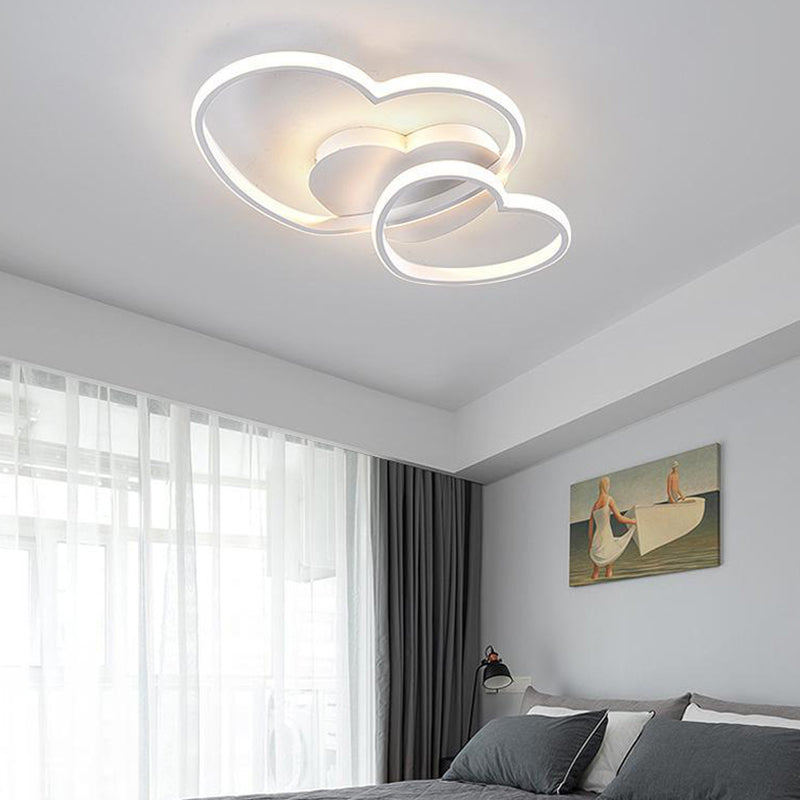 Romantic Minimalist Double Heart Ceiling Light - Metal Flush Mount Led For Bedroom White / 19.5