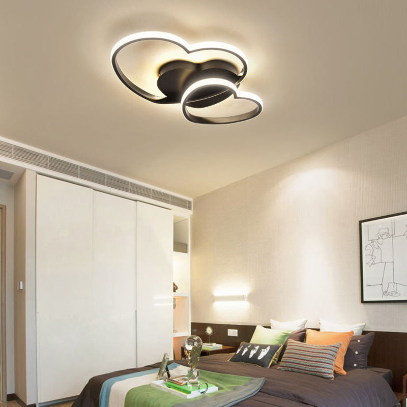 Romantic Minimalist Double Heart Ceiling Light - Metal Flush Mount Led For Bedroom Black / 19.5