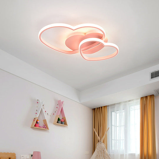 Romantic Minimalist Double Heart Ceiling Light - Metal Flush Mount Led For Bedroom Pink / 19.5 White