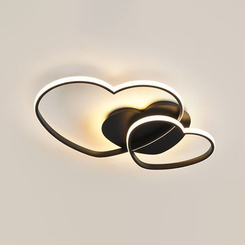 Romantic Minimalist Double Heart Ceiling Light - Metal Flush Mount Led For Bedroom