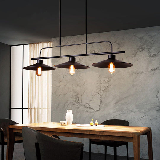 Industrial Black Finish Flared Hanging Lamp With 3 Lights - Perfect For Restaurants!
