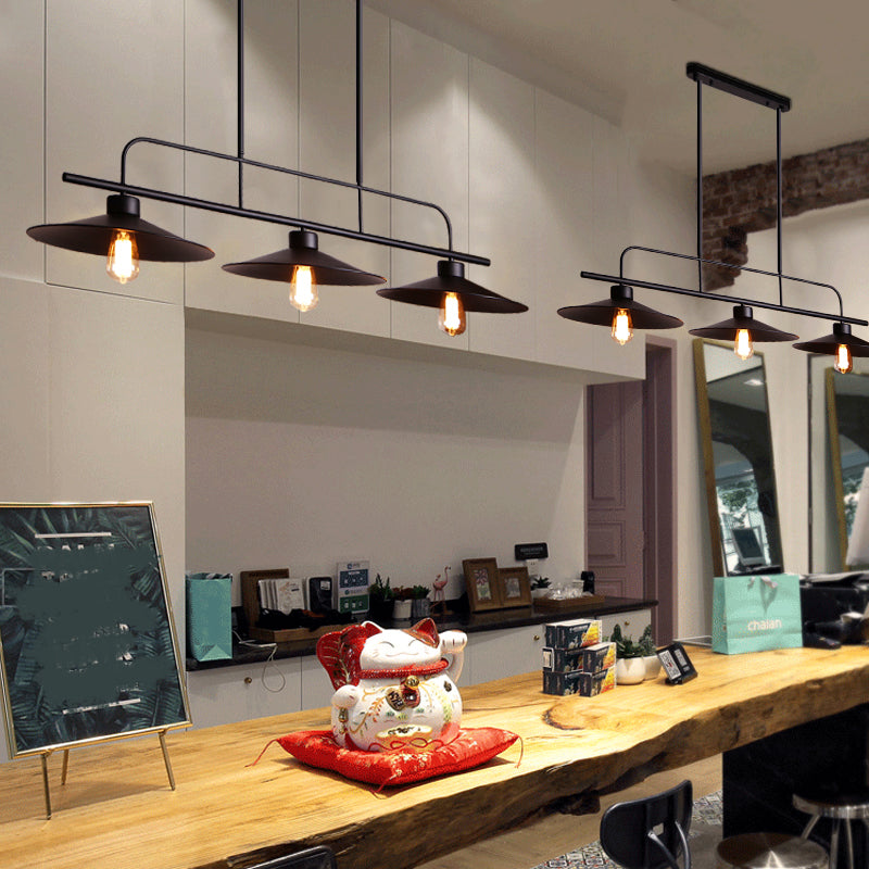 Industrial Black Finish Flared Hanging Lamp With 3 Lights - Perfect For Restaurants!