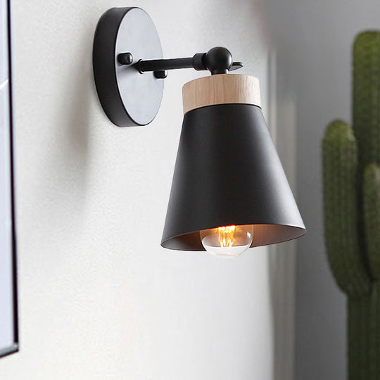 Modern Bedside Sconce With Adjustable Metallic Shade - Black/White Finish Wall Lamp Black