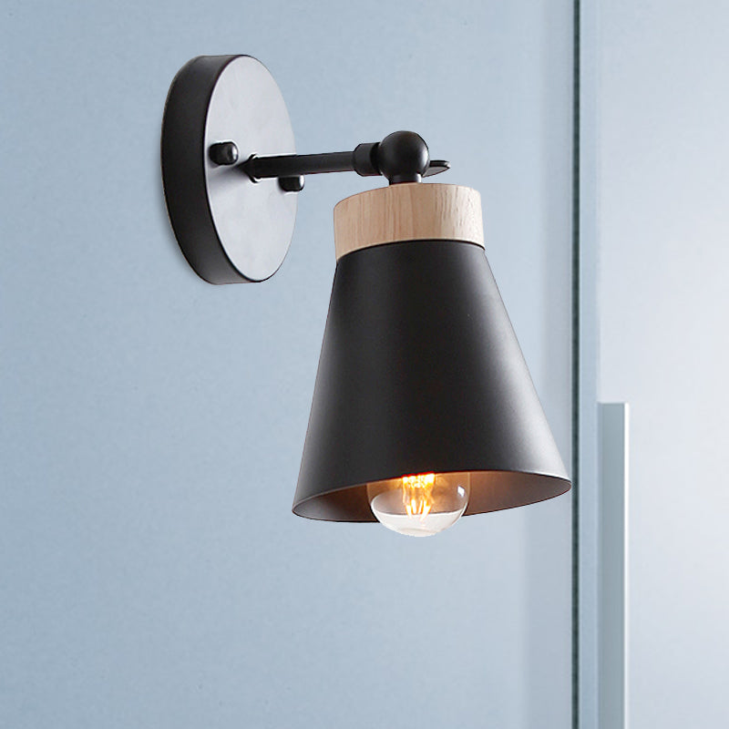 Modern Bedside Sconce With Adjustable Metallic Shade - Black/White Finish Wall Lamp