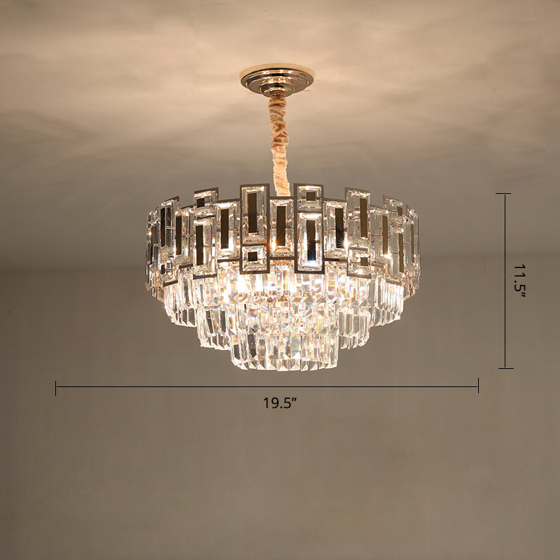 Tiered Tapered Chandelier: Modern Clear Crystal Prism Ceiling Light For Living Room