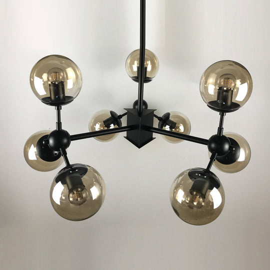 Nordic Black Chandelier With 9 Lights Globe Cranberry Glass Shade