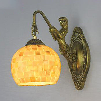 Tiffany Style Shell Mosaic Wall Lamp With Mermaid Backplate - Beige/Purple-Yellow/Blue-Yellow Sconce
