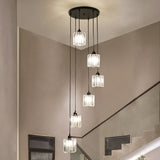 Contemporary Prismatic Crystal Pendant Cluster Light For Stairs