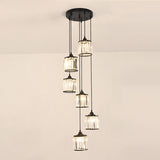 Contemporary Prismatic Crystal Pendant Cluster Light For Stairs 6 / Black