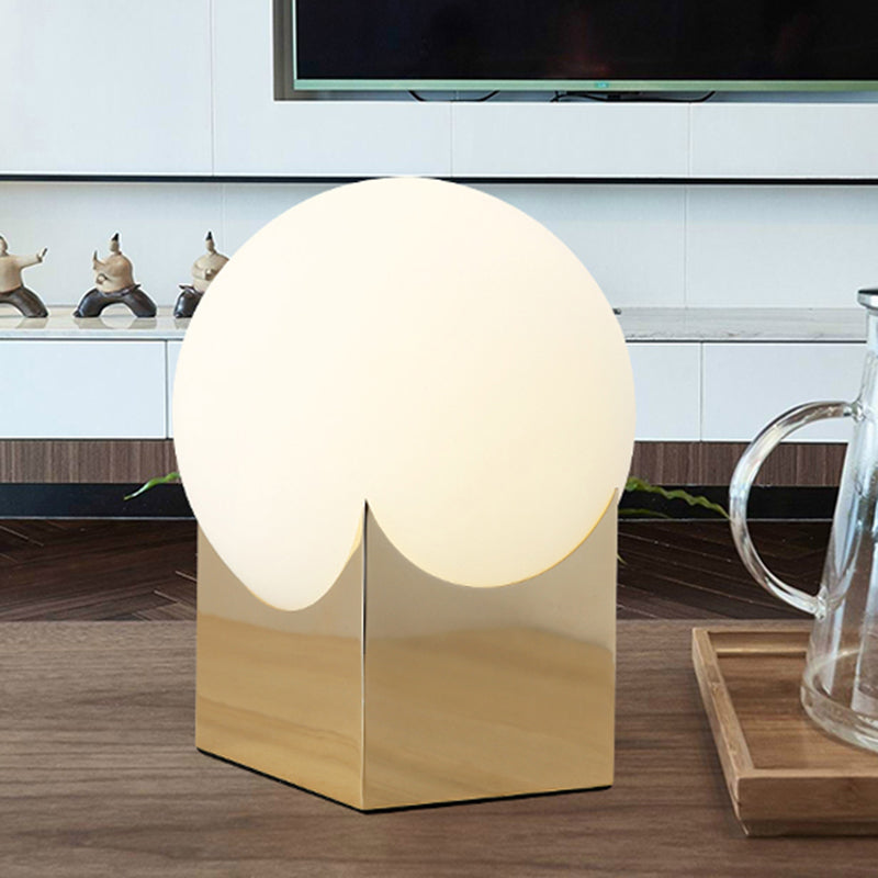 Modernist Globe Table Lamp: Milk Glass 1-Light Living Room Lighting With Black/Gold Metal Base Gold