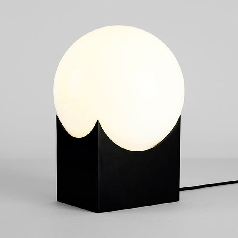 Modernist Globe Table Lamp: Milk Glass 1-Light Living Room Lighting With Black/Gold Metal Base Black