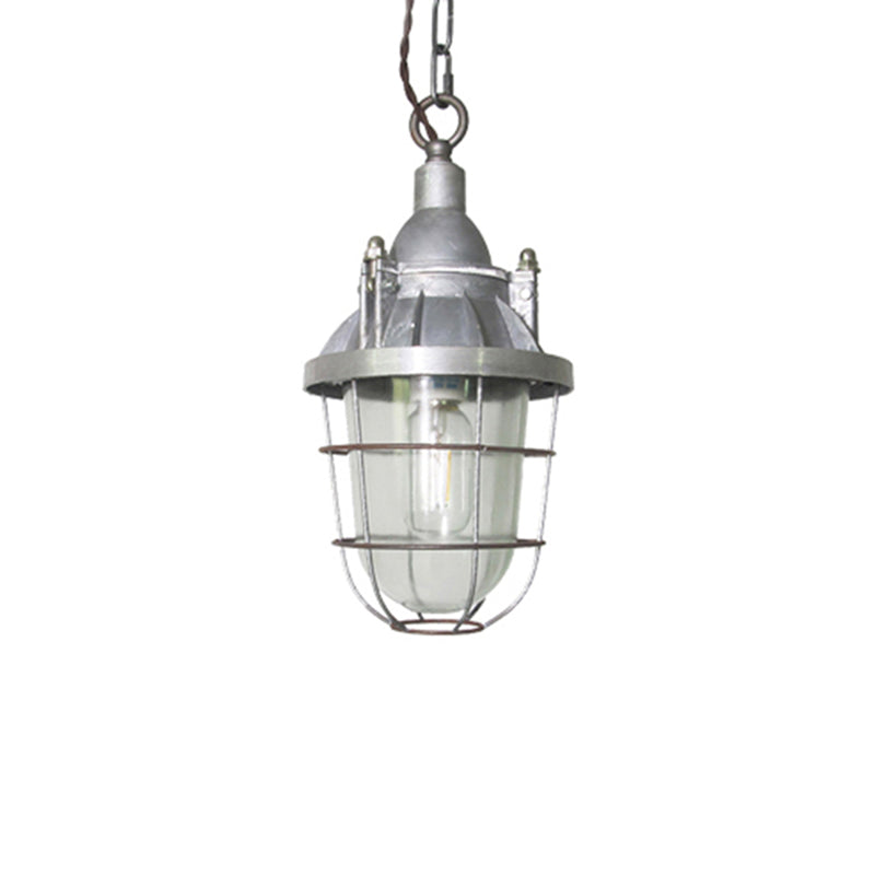 Steampunk Style Silver Cage Pendant Light With Metal Finish - Pub Ceiling Fixture 1 Bulb / Frame