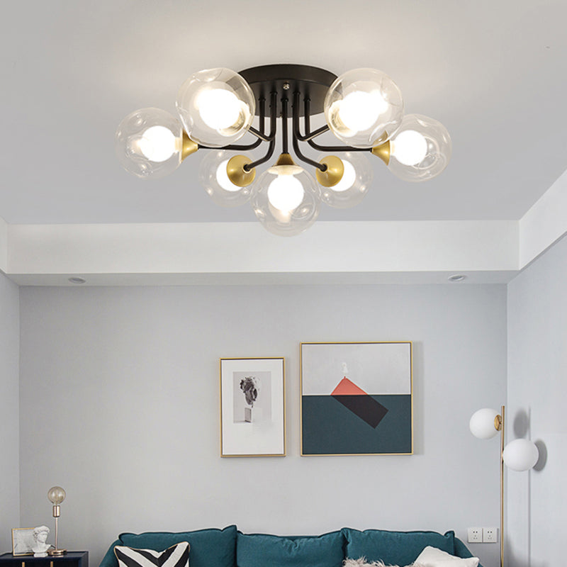 Minimalist Black Semi Flush Mount Ceiling Light With Dual Glass Balls - Ideal For Bedroom
