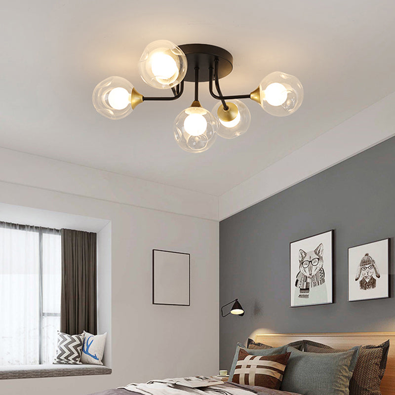 Minimalist Black Semi Flush Mount Ceiling Light With Dual Glass Balls - Ideal For Bedroom 5 /