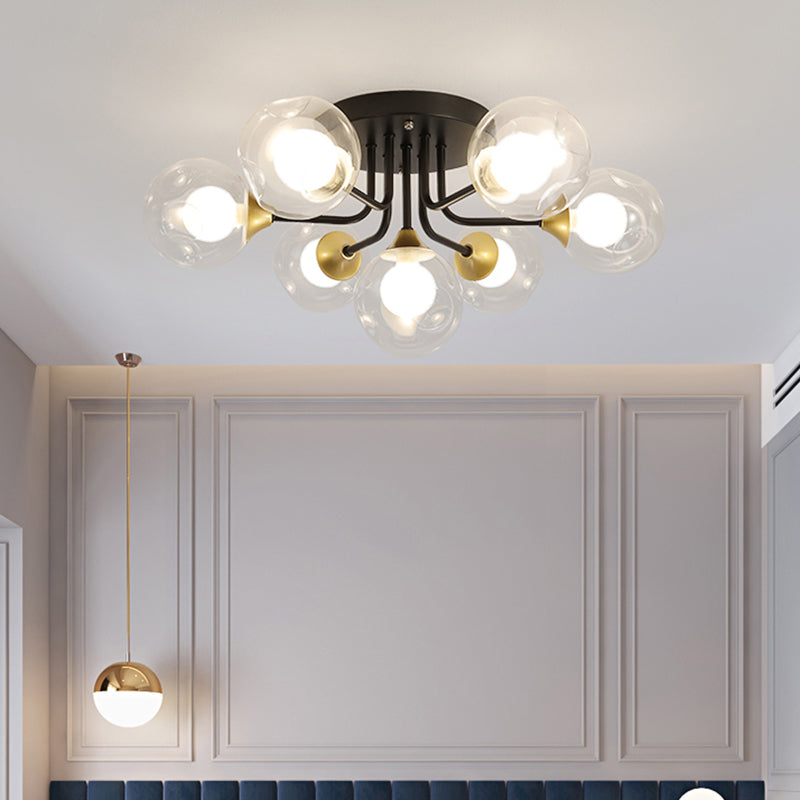 Minimalist Black Semi Flush Mount Ceiling Light With Dual Glass Balls - Ideal For Bedroom