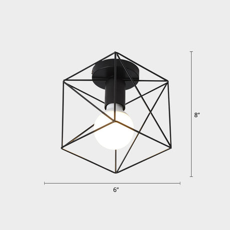 Industrial Metal Flush Ceiling Light Fixture - Cage Style Small Aisle 1 Head Black Flushmount