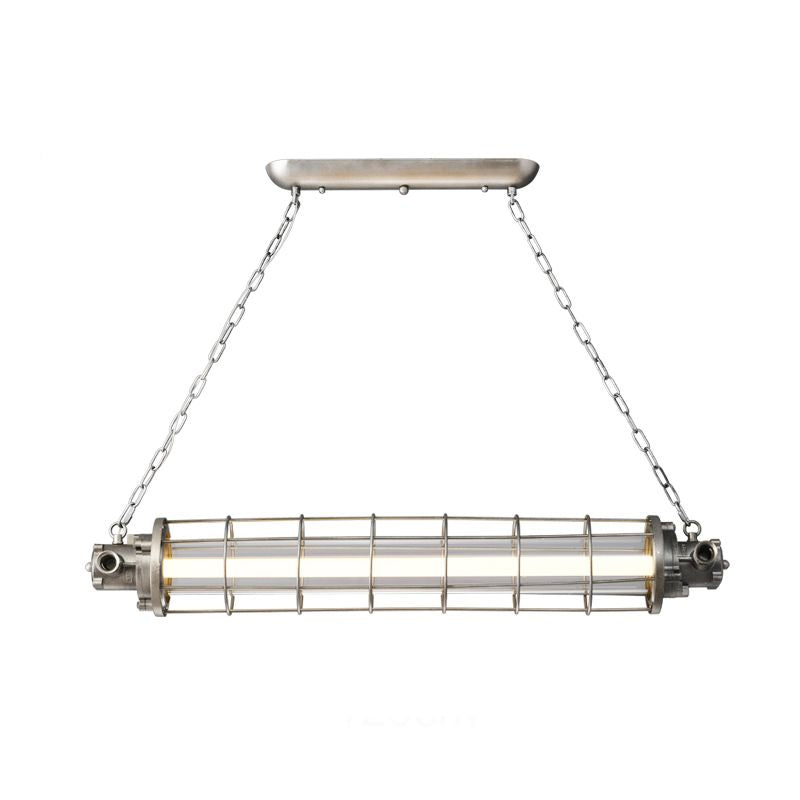 Industrial Silver Metal Pendant Light With Led Clear Glass Shade - Cylindrical Wire Cage Design / 59