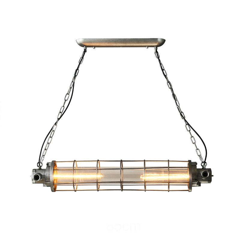 Industrial Silver Metal Pendant Light With Led Clear Glass Shade - Cylindrical Wire Cage Design /
