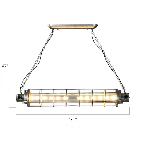 Industrial Silver Metal Pendant Light With Led Clear Glass Shade - Cylindrical Wire Cage Design