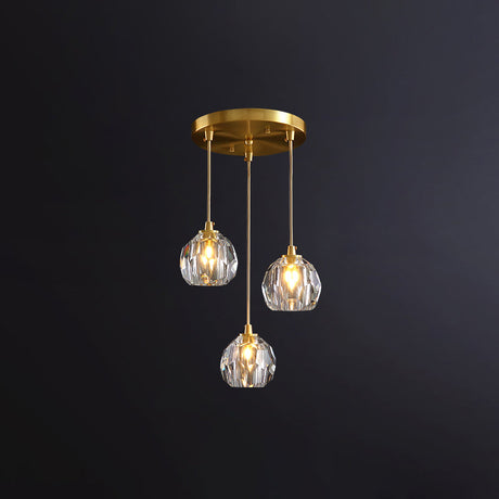 Gold Crystal Pendant Light - Postmodern Shaded Suspension 3 Heads Dining Room / Round