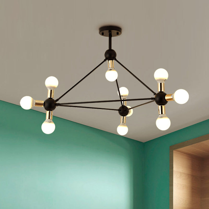 Contemporary Metal 10-Light Black Semi Flush Ceiling Light With Naked Bulb Design