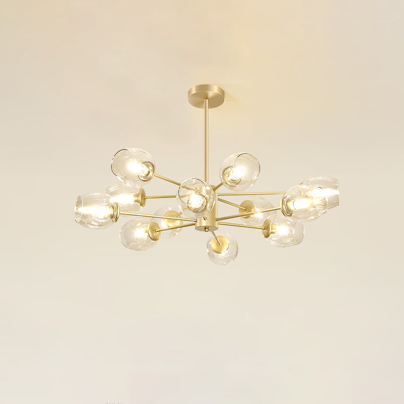 Gold Finish Dimpled Glass Cup Chandelier - Postmodern Hanging Lamp For Living Room