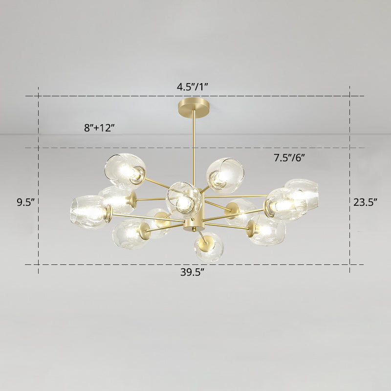 Gold Finish Dimpled Glass Cup Chandelier - Postmodern Hanging Lamp For Living Room